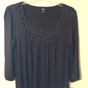 AGB Dark Brown Tunic Braided Neckline 3/4 Sleeved